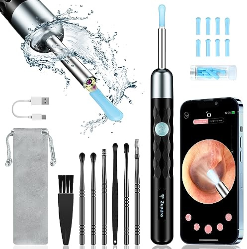 ZUPORA Ear Wax Removal, Ear Camera with 1440P HD, Ear Cleaner with Camera Built-in WiFi, Earwax Removal Kit with 6 Ear Pick, Otoscope with Lights, Ear Cleaning Kit for Android and iOS (Black)