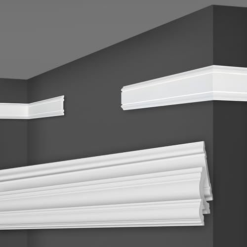 MARBET DESIGN Wandleisten weiß HDPS Kunststoff - 2 Meter Zierleisten Wandvertäfelung Deckenleisten Flachleiste Stuckleisten Dekorleisten (HW-3 47x8 mm, 60 Meter / 30 Leisten)