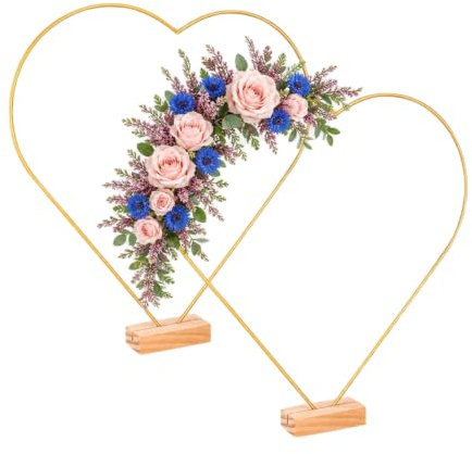 jojofuny Metallringe zum Basteln, 2er-Set Metallherz mit Fuß, Gold, 30 cm | Deko Ring mit Ständer für Blumenkränze, Tischdeko, Hochzeit, Verlobung, Trockenblumen, Girlanden und DIY-Projekte