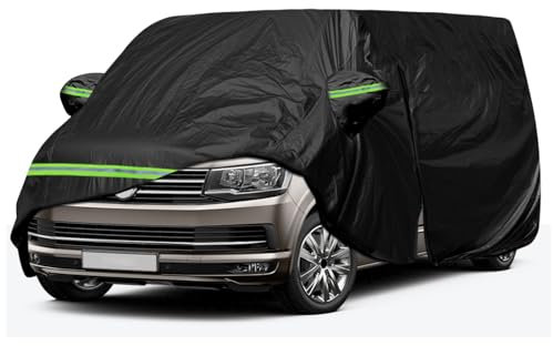 Autoabdeckung Wasserdicht Passend für VW T5 T6 LWB Transporter, Schwarz Vollgarage Autoplane mit Reißverschlusstür für Schnee, Regen, Allwetterschutz