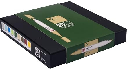 Talens | Pantone Marker 9er Set Nature | Dual-Tip-Stift mit Pinselspitze und Keilspitze | Wasserbasierte, pigmentierte Tinte in Pantone-Farben