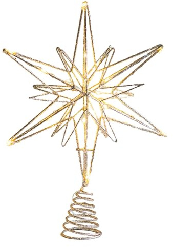 F Fityle Lighted up Christmas Tree Top, Hollow Star Lighted, Metal,Star Treetop for Tree Holiday Seasonal Office Decor, champagne