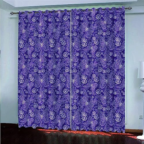 Kinder Vorhänge Schlafzimmer Lila Schöner Schmetterling Schiebegardinen Blickdichter Bedroom Children's Room Vorhang Mit Ösen Verdunkelungsgardine, Vorhänge 3D Wohnzimmer 2 X 150 X 166 cm -4B4T-I8H