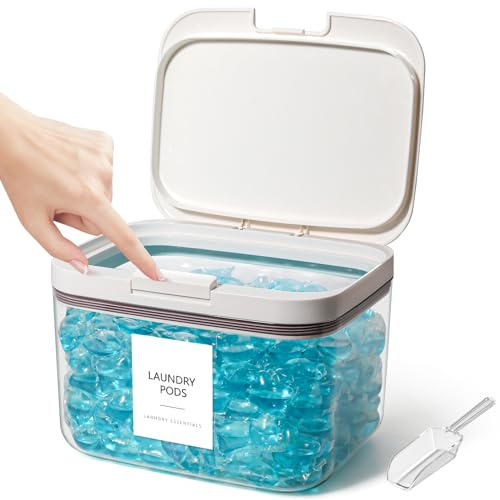 ALPIRIRAL Laundry Pods Container, 1 Pack 2.96 qt. / 95 fl oz Powder Holder Dispenser for Laundry Room Organization Decor, Plastic Pod Beads Detergent Containers for Storage