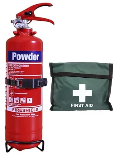 Car Fire Extinguisher Bundle - 2kg Powder Fire Extinguisher & Travel First Aid Kit