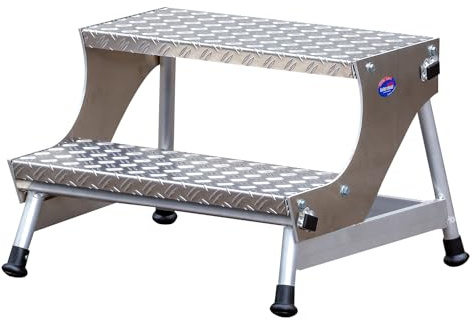 Weise Industrie Stufentritt - Rutschfester Alu-Riffelblech Tritt, ideal für sicheres Arbeiten, 2 Stufen Trittleiter, Belastung bis 300kg, Heavy-Duty Qualität, DIN 131, Made in Germany