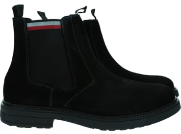Tommy Hilfiger Uomo Stivaletti Chelsea in Pelle Scamosciata, Nero (Black), 44