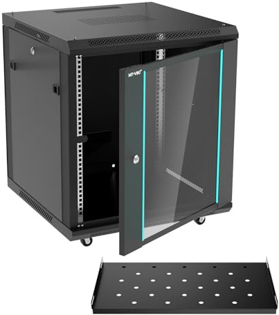 MT-VIKI 12HE Netzwerkschrank HxBxT 600x 650x600mm, 0.8mm SPCC-Kaltgewalzter Stahl, 600mm Tiefe, Traglast 60kg, mit 4 Rollen & 1x 12'' Rack-Regalboden