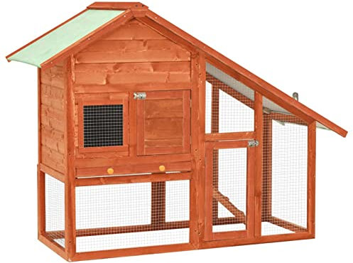 Gecheer Kaninchenstall Hasenstall Kleintier Stall Kaninchenkäfig Hasenkäfig 140 x 63 x 120 cm Mit 2 Ebenen,Tierhaus Kleintierhaus Kleintierstall Mit Einer rutschsicheren Rampe,Tanne Massivholz