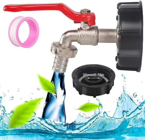 Uni-Fine IBC Tank Accessory Set 1000L, S60X6 IBC Tap, 3/4 IBC Tank Adapter Brass, Water Tank Hose Connection Replacement for Rainwater Tanks, Rain Butt Connection Accessories