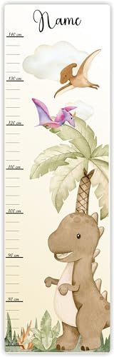 Farbklecks-Collection Kinder Messlatte Dino 70-140 cm personalisierbar mit Namen, Messleiste, Kinderzimmer, Holzmesslatte (Bunter Hintergrund)