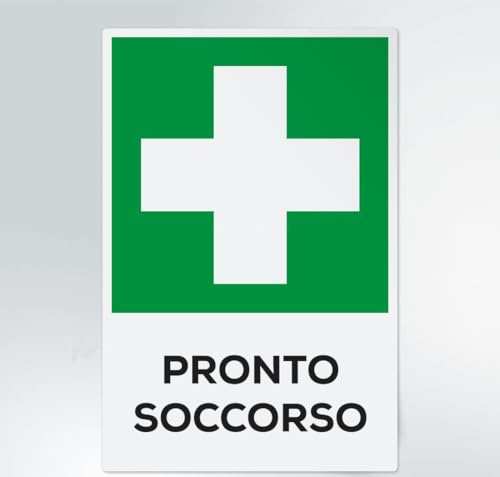 GLOBAL CARTELLO SEGNALETICO - Pronto soccorso - Segnale Adesivo Extra Resistente, Pannello in Forex, Pannello In Alluminio (Pannello In Alluminio, 20x31 cm)