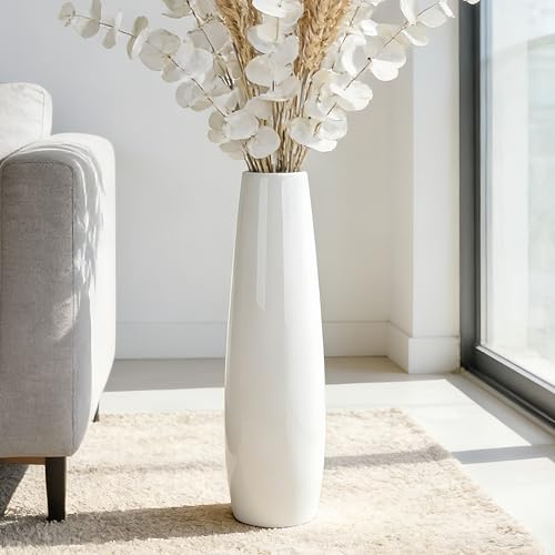 JIDOFUE Vit keramikvas golvvas 60 cm hög botten blomvas hållare dekorativa stora vaser för bord bordsskiva hylla heminredning vardagsrum torkade blommor arrangemang enkel vas