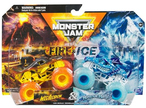 Monster Jam 2024 Fuoco e Ghiaccio 1:64 Diecast Monster Truck 2-pack Megalodon & Monster Mutt Dalmata