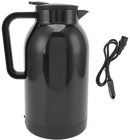 Tasse chauffante pour Voiture, 1300ml Acier Inoxydable Bouilloire électrique Portable Thermos pour l'infusion de thé Chauffer Les Aliments Eau Chaude (Noir)