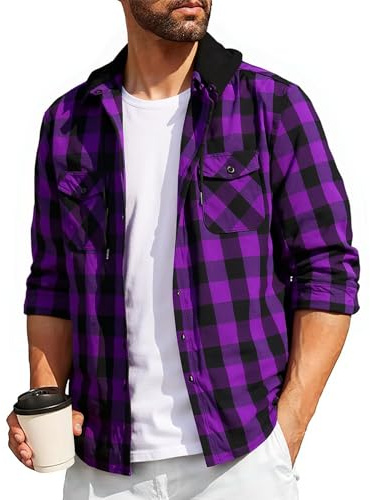 SwissWell Camicia Uomo Flanella Felpe Uomo Camicia a Quadri Manica Lunga Casual Camicia con Cappuccio M-3XL