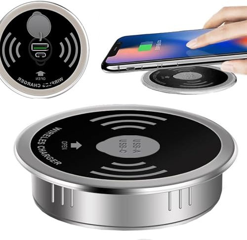 lealovengzh Embedded Desktop Wireless Charger | 15w Portable Desk Fast Wireless Charging Station With Usb Interface | Support Usb-A And Usb-C Output | For 60mm Desk Hole,1pcs