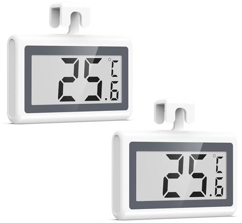 Brifit Fridge Freezer Thermometer, 2 Pack Digital Refrigerator Thermometer, LCD Display Fridge Temperature Thermometer with Low Temperature Reminder, 3 Mounting Methods, °C/°F Switch, for Home Office
