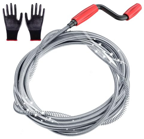 DKBT Professional Drain Unblocker Tool 3 Meter 9.84 ft with Spring Flexible Toilet Plumbing Snake Sink Unblocker Wire Drain Auger Cleaning Tool with Glove for Sewer Bathroom Drainage Kitchen Sink