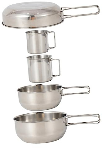 NULYLU 5stücke Teiliges Campinggeschirr-Set Aus Edelstahl Leichte Und Tragbare Kochutensilien Für Outdoor Picknick Und Angeln Praktisches Geschirr Mit Flachem Boden Für Stabilität Und