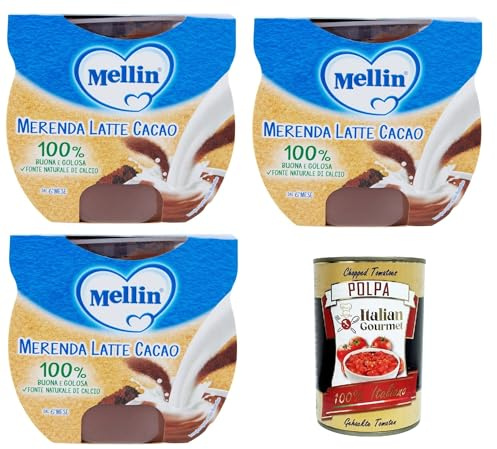 Mellin Merenda Latte e Cacao al Cucchiaio Milch- und Kakaosnack mit Löffel 3x200gr (2x100gr) + Italian Gourmet polpa 400g