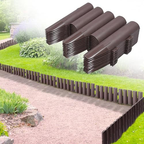 NAIZY Rabattkant plast, 11,2 m, trädgårdspalissad i träutseende, rabattkant, brun, kantsten, 28 x 24 cm (40 stycken)