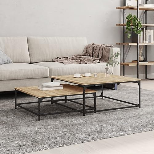 IBUQDDV Satztische 2 STK. Sonoma-Eiche Holzwerkstoff Sofatisch Coffee Table Couchtische Wohnzimmertisch für Wohnzimmer Büro Arbeitszimmer