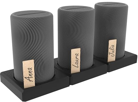 Wave Trinkgeldröhrchen 3er Set in shadow grey – inkl. Magnetständer & 3 Namenskärtchen, erweiterbare Spardose & Kaffeekasse aus Kunststoff, Spardose Made in Germany