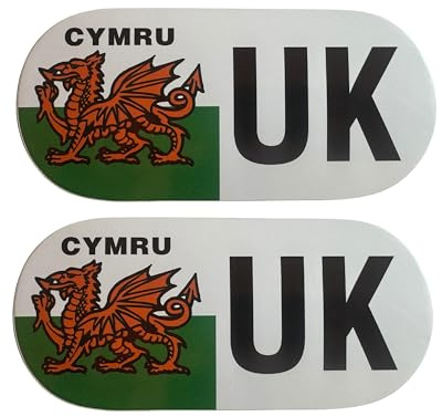 Tek Automotive Wales Stickers – Twin Pack Welsh Dragon Car Sticker | 210x95mm Cymru Ob Round Decal | Waterproof Vinyl Welsh Car Stickers for Motorcycles, Vans, Laptops & More | Welsh Flag Stickers