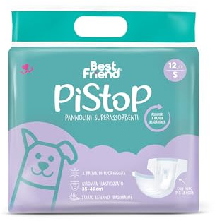 Best Friend - PìStop Einwegwindeln für Hunde. Einweg-Höschen mit super saugfähigen Polymeren. Exzellente Passform und Festigkeit mit Klebeverschluss | S, Taille 35-45 cm. Packung 12 Stück