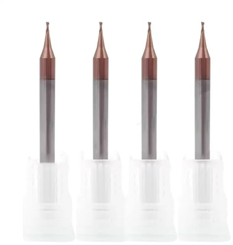 Temhyu 4 mm Schaft HRC60 Micro 2 Nut Schaftfräser Fräser 0,2–0,9 mm Wolframkarbid CNC-Fräser beschichteter Mini-Fräser(0.4X4DX50L)