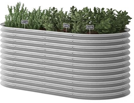 ok-Living Hochbeet Kräuterbeet Gemüsebeet oval 200x100x80cm (LxBxH) Silber Pflanzkasten Frühbeet Aufzucht Beet Garten
