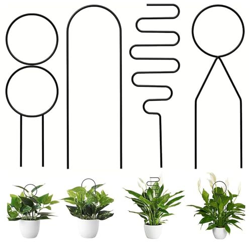 Tralicci per Piante da Appartamento,Traliccio per Rampicanti,Supporti Piante rampicanti,Fiori Interni,Un Grande Regalo per Gli Amanti del Giardino,Griglia in Metallo,4 Forme,Nero