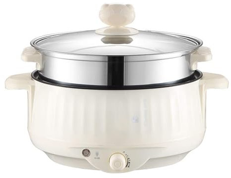 KhUkhu Cuiseur Vapeur Électrique, Poêle Électrique Antiadhésive, Multicuiseur avec Couvercle, Cuiseur Vapeur Électrique en Acier Inoxydable,22cm