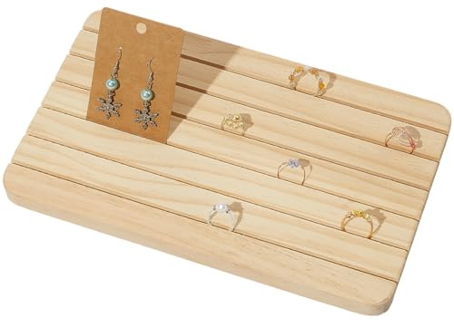 Beebeecraft Earring Card Display Stand 6.6x10.9 Inch 6 Slots Rectangle Antique White Wood Earring Card Holder Display Ring Jewelry Stand Organizer Tray for Tabletop Selling Vendor Show Slot: 0.3mm