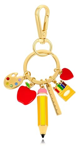 WOWORAMA Teacher Keychain Bag Charm Cute Apple Pencil Purse Charms | Teacher Appreciation Gift, Ruler Palette Keyring Charms, Back to School Accessories