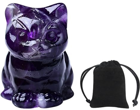 DAVBNM Amethyst Healing Crystal Cat Figurine Carved Lucky Gemstone Cute Stone Cat Statue Ornament for Home Office Desk Decor Mini Crystal Cat Gifts for Lovers Women Men Christmas 1.5”