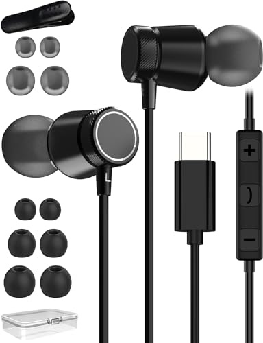 Auriculares USB C para iPhone 17 16 15 Pro MAX Samsung Galaxy S26 S25 S24 S23 S22 A56 A55 A54 A53, In Ear Metal con Micrófono para Viajar, Trabajar Desde Casa, Estudiar, Desplazamientos Diarios
