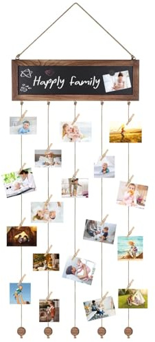 YOFAPA Fotowand Aufhängen Holz, Diy Bilderrahmen Collage Fotorahmen für mehrere Bilder, Fotovorhang mit 30 Holzklammern für mehrere Bilder, Geburtstag Hochzeit Weihnachten