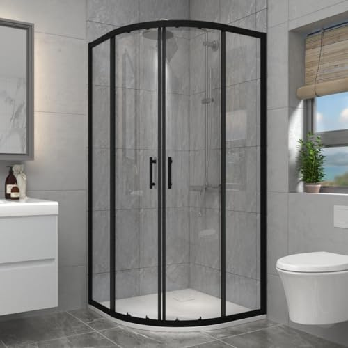 Aquariss 1200x900mm Black Framed Offset Quadrant Shower Enclosure | Two Sliding Doors, Aluminum Profile, 6mm Tempered Easy Clean Glass, Stainless Steel Handle, 20mm Wall Adjustment, Waterproof