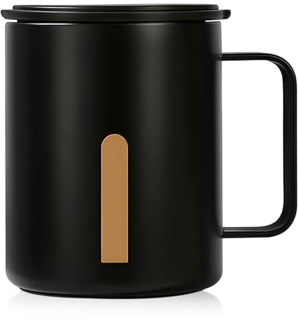 WIYETY Kaffeebecher 400 ml: Doppelwandiges Vakuum Thermo Edelstahl Kaffee- und Teetasse, Thermo Kaffeebecher mit Griff und Schiebedeckel, BPA-Frei Kaffeetasse 316 Edelstahl Teetasse, Schwarz