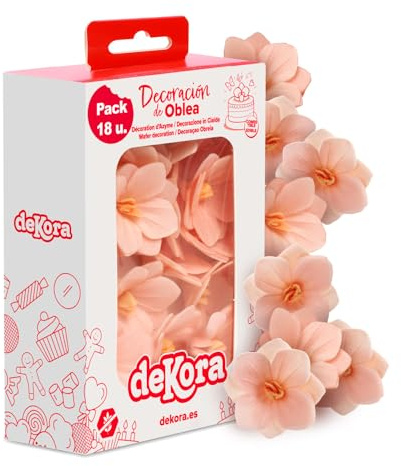 dekora – Fiori commestibili per torte – 18 camelie in cialda salmone 4 cm – Senza zucchero, glutine e lattosio – Decorazioni commestibili per Cupcake, Matrimonio, Compleanno, Battesimo