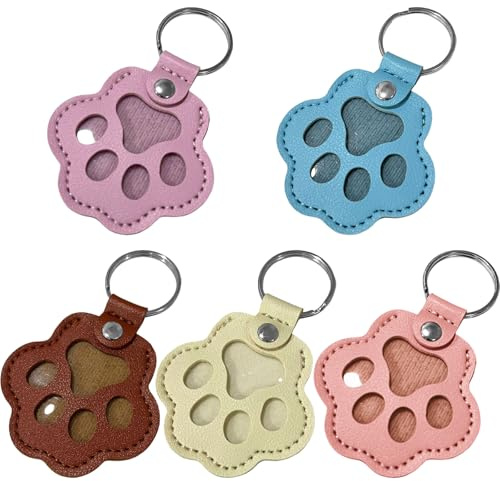 GWAWG Lot de 5 Porte-Clés Patte en Cuir – Souvenir pour Poils de Chien ou Chat, Bijou Mémorial Animal en Cuir, Cadeau Sentimental pour Amoureux des Animaux, Porte-Clé avec Compartiment Femme Fille