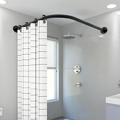 Asta per tenda da doccia ad angolo regolabile nera montata a pressione a forma di L per vasche da bagno, adatta a 90130 cm, perfetta per bagni e aree doccia.