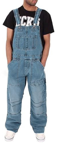 Jeans Salopette da uomo Baggy regolabili, casual, vestibilità larga, pantaloni da lavoro, in denim, casual, streetwear, jeans, vestibilità rilassata, retrò, cargo