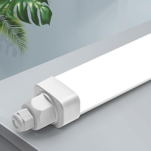 LED Feuchtraumleuchte 60cm mit 18W 1800lm,Verknüpfbar Led Garagenlampe Kellerlampe 4000K Neutralweiß Feuchtraumlampe, Wasserfest IP65 Wannenleuchte Röhrelampe für Werkstatt Büro Balkon Flur, Weiß