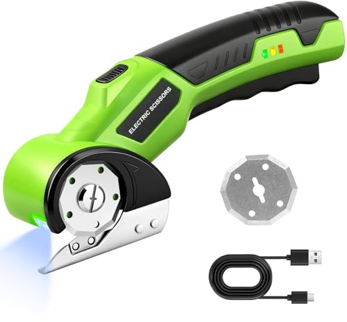 Kartonschneider 4V Elektrischer Schere, Kabellose Rollschneider mit Sicherheitssperre, Universalschneider Wiederaufladbar Rotationsschneider Akkuschere für Papier Pappe Teppich Leder Filz Kunststoff