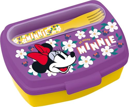Tataway Boîte à sandwich avec couverts Minnie - Boîte à lunch pour enfants avec compartiment et couverts inclus, fermeture sécurisée et design Disney officiel, idéale pour l'école, la