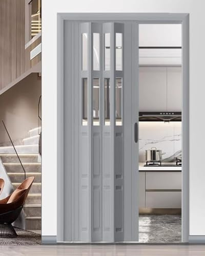 Maßgefertigte PVC- und Acryl-Falttür, innenliegend, faltbar, für Schrank/Küche, Flur, Speisekammer, Schiebetür mit Griff, Weiß, 64 x 80 Zoll (166 x 203 cm)