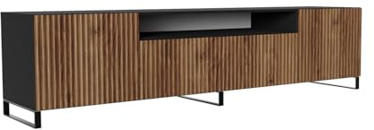 MEBLINI TV-Schrank 200cm Lang - Fernsehschrank - TV Lowboard Industrial - Unterschrank für Fernseher - TV-Unterschrank - TV-Schrank - Noemi - 200x41x53cm - Schwarz Matt/Catania Eiche